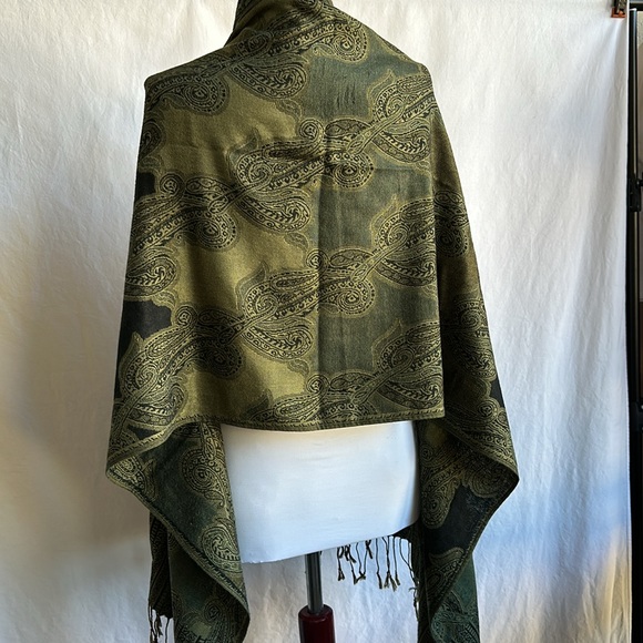 ‘90s Indian paisley abstract fringe shawl boho scarf - Picture 3 of 5